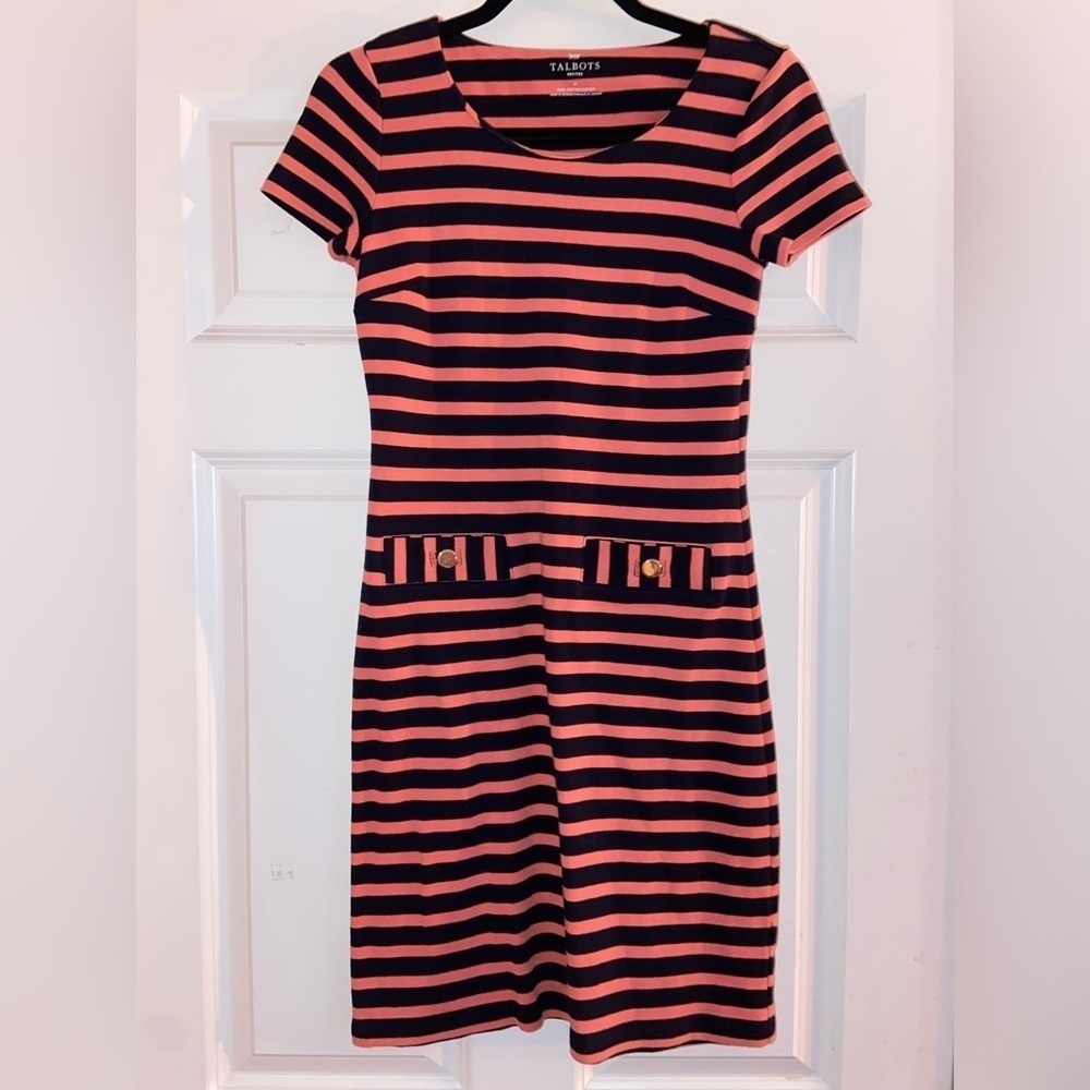 Talbots Women’s Petite Small Pink and Blue Striped Dress